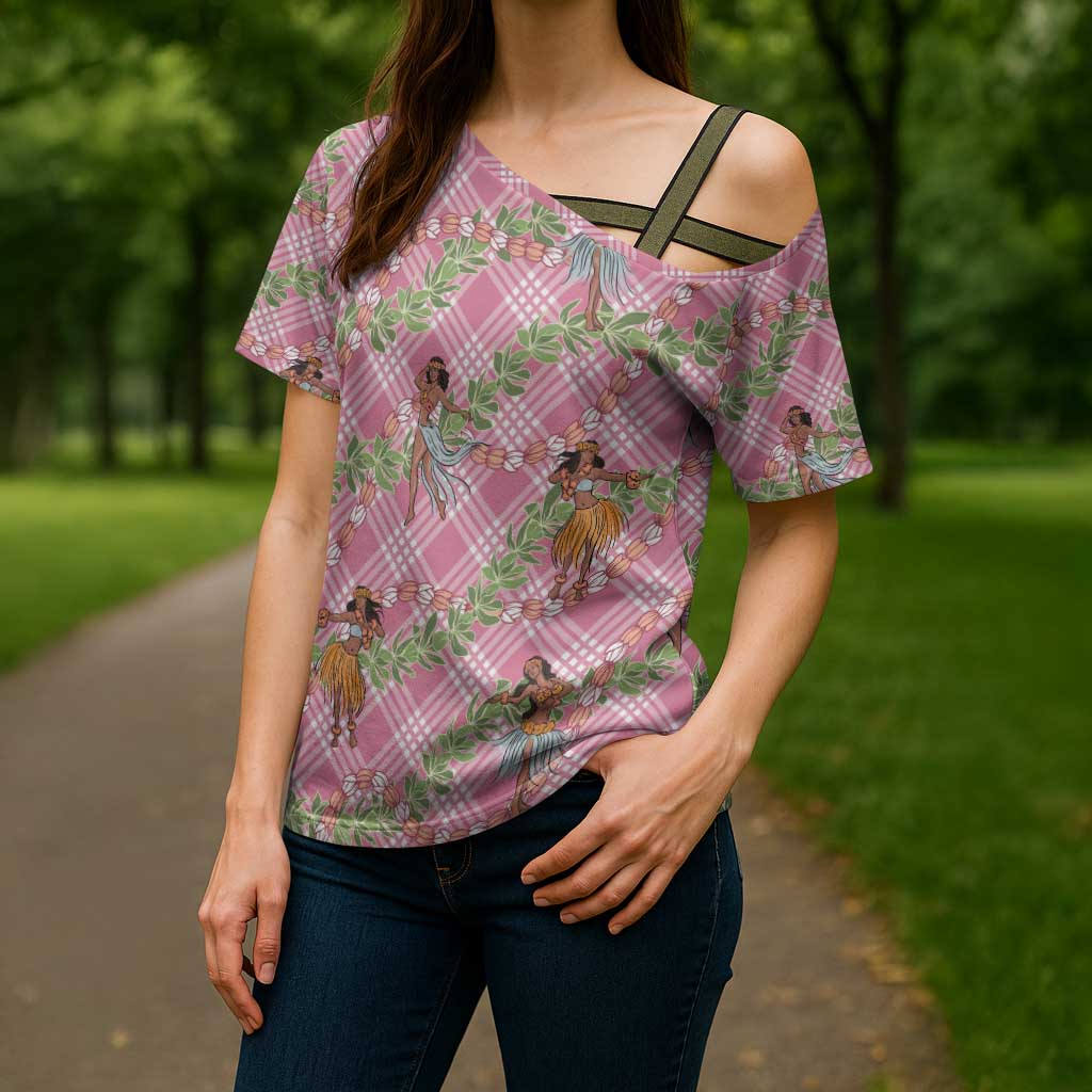 Lokelani Pink Palaka Hula Girls Seamless Hawaii Aloha Cross Shoulder Shirt - Polynesian Pride