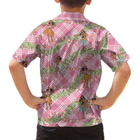 Lokelani Pink Palaka Hula Girls Seamless Hawaii Aloha Family Matching Mermaid Dress and Hawaiian Shirt - Polynesian Pride