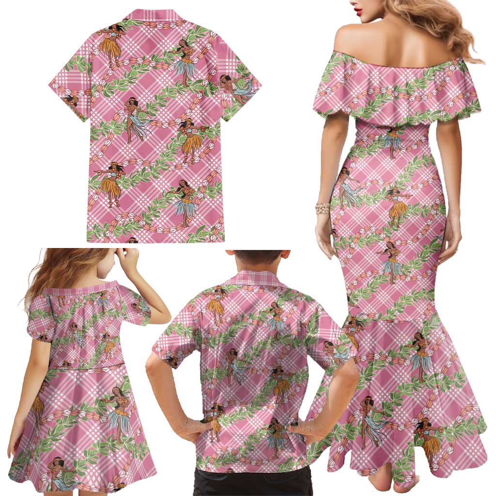 Lokelani Pink Palaka Hula Girls Seamless Hawaii Aloha Family Matching Mermaid Dress and Hawaiian Shirt - Polynesian Pride