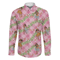 Lokelani Pink Palaka Hula Girls Seamless Hawaii Aloha Family Matching Off Shoulder Maxi Dress and Hawaiian Shirt - Polynesian Pride