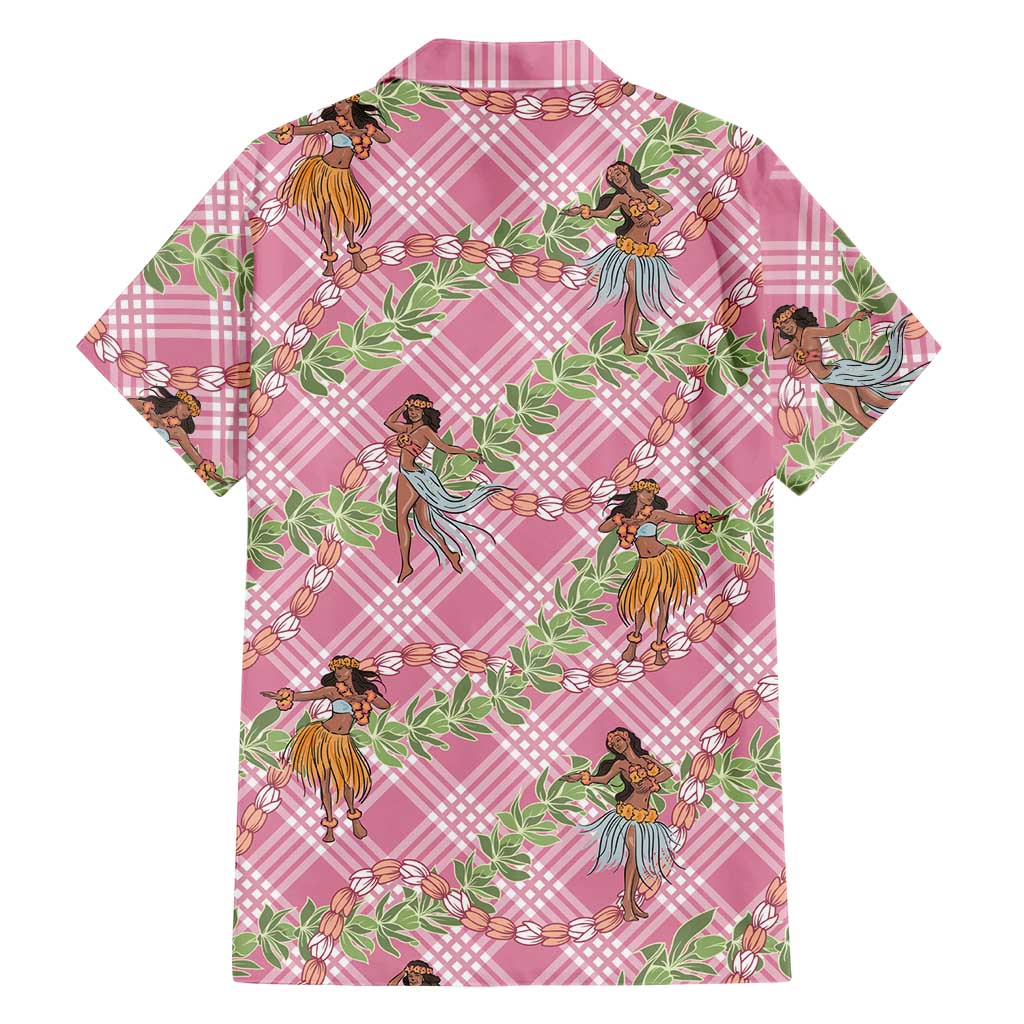 Lokelani Pink Palaka Hula Girls Seamless Hawaii Aloha Family Matching Short Sleeve Bodycon Dress and Hawaiian Shirt - Polynesian Pride