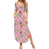 Lokelani Pink Palaka Hula Girls Seamless Hawaii Aloha Family Matching Summer Maxi Dress and Hawaiian Shirt - Polynesian Pride