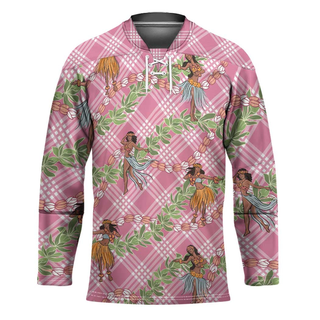 Lokelani Pink Palaka Hula Girls Seamless Hawaii Aloha Hockey Jersey LT7 Unisex Pink - Polynesian Pride
