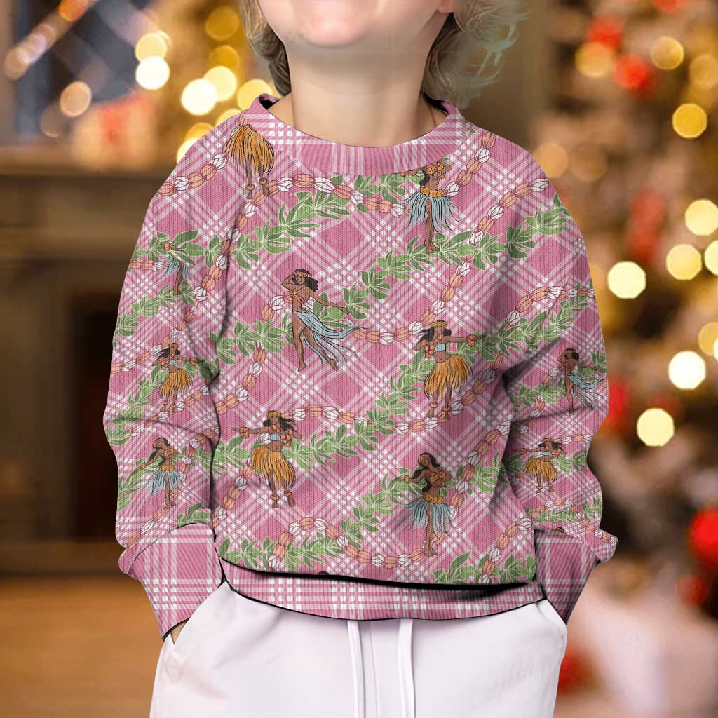 Lokelani Pink Palaka Hula Girls Seamless Hawaii Aloha Kid Ugly Christmas Sweater - Polynesian Pride