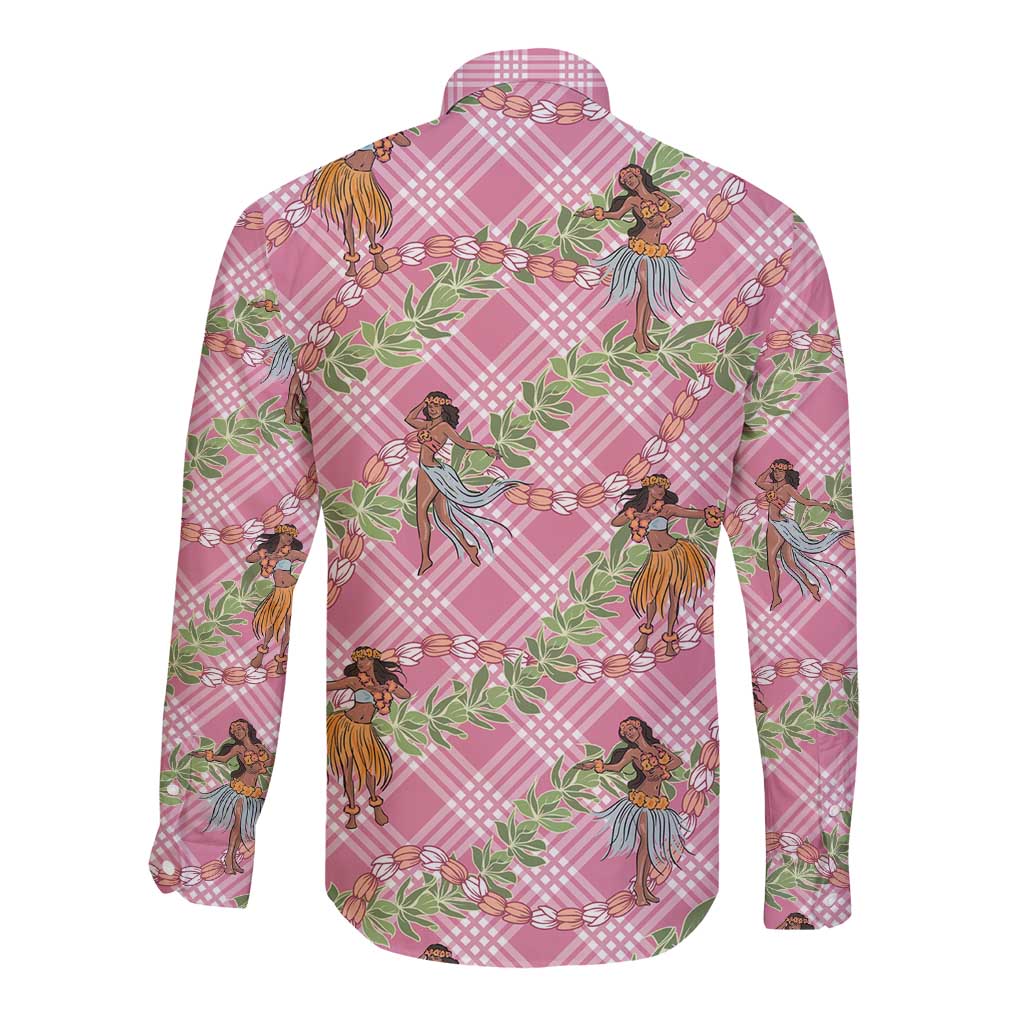 Lokelani Pink Palaka Hula Girls Seamless Hawaii Aloha Long Sleeve Button Shirt LT7 - Polynesian Pride