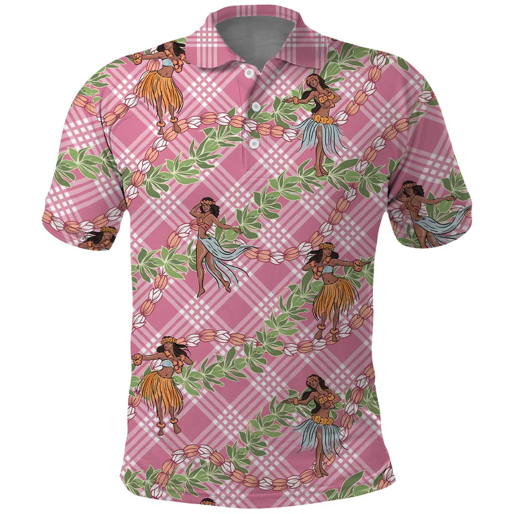 Lokelani Pink Palaka Hula Girls Seamless Hawaii Aloha Polo Shirt LT7 Pink - Polynesian Pride
