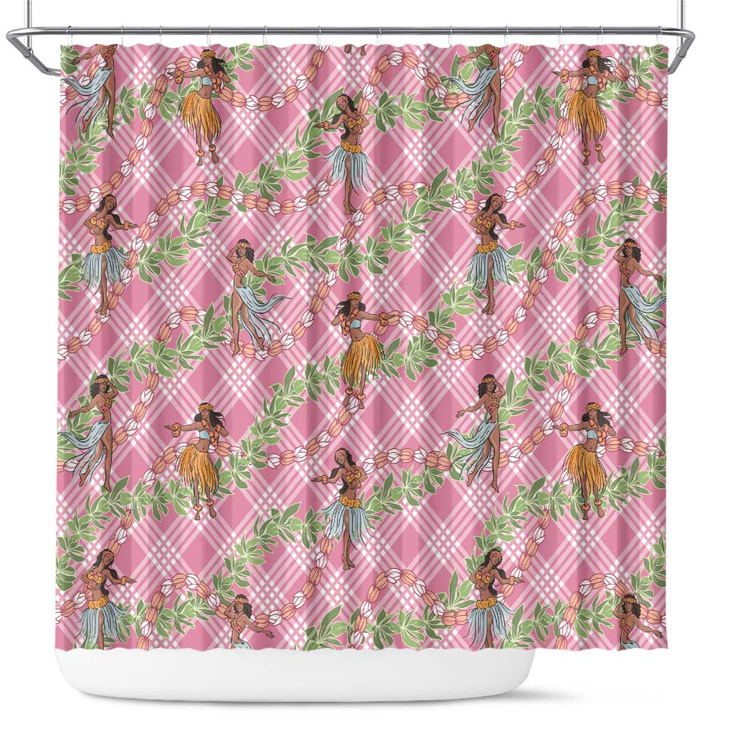 Lokelani Pink Palaka Hula Girls Seamless Hawaii Aloha Shower Curtain LT7 Pink - Polynesian Pride
