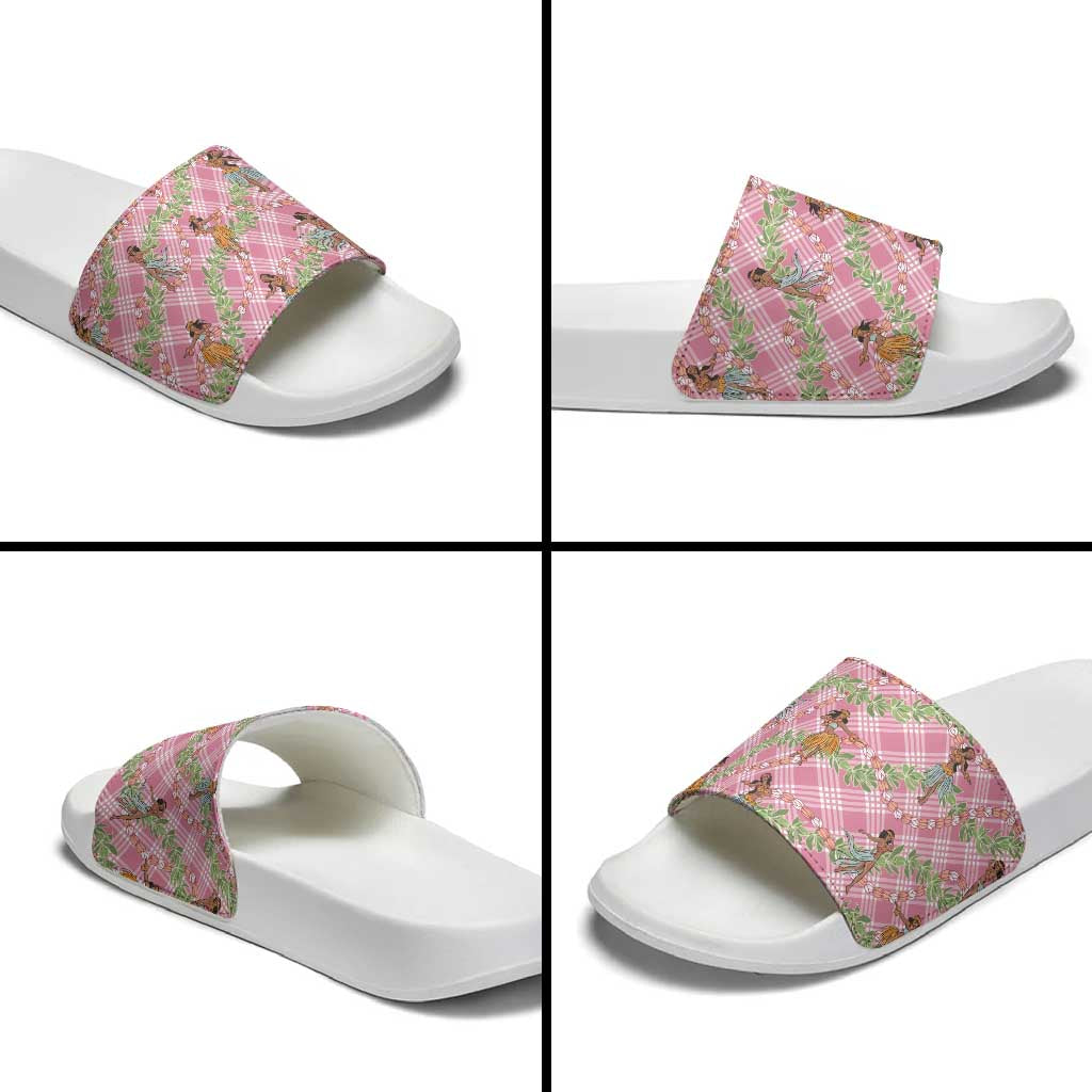 Lokelani Pink Palaka Hula Girls Seamless Hawaii Aloha Slide Sandals - Polynesian Pride