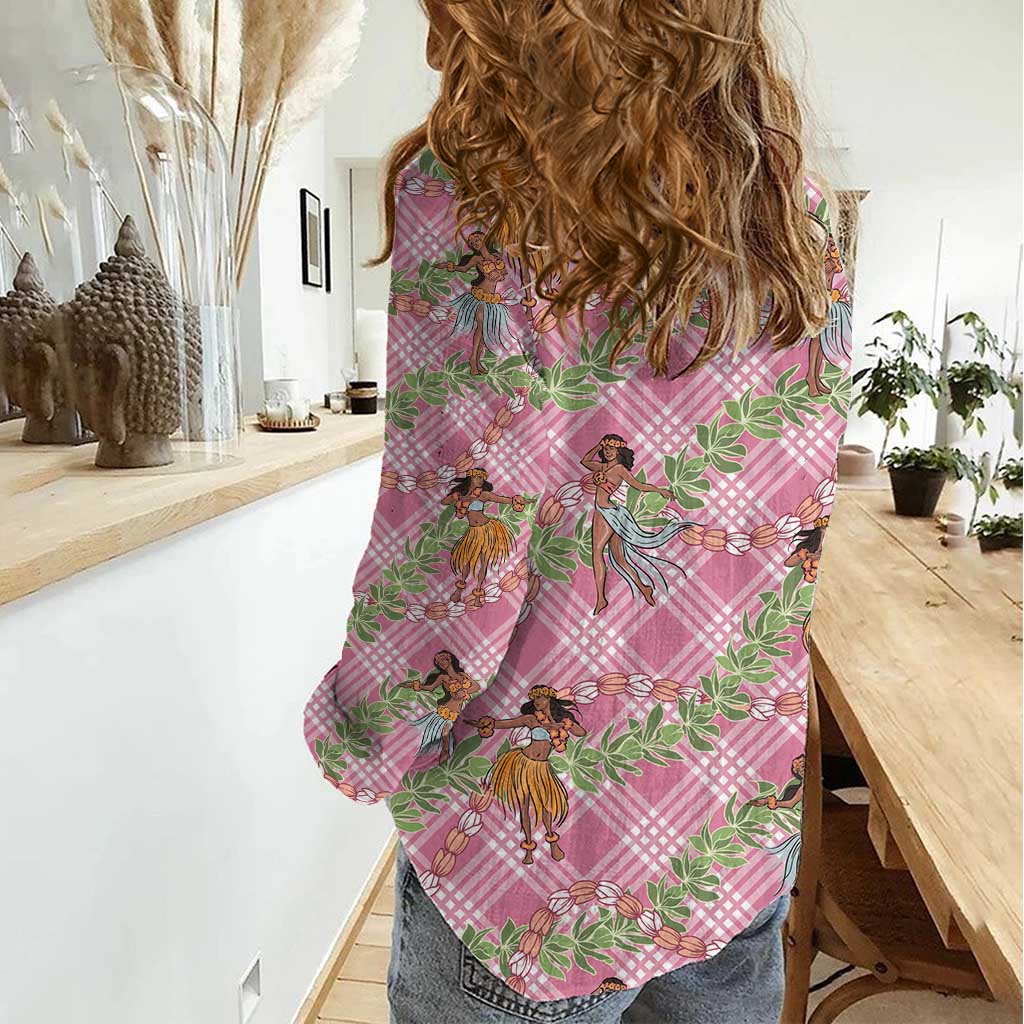 Lokelani Pink Palaka Hula Girls Seamless Hawaii Aloha Women Casual Shirt - Polynesian Pride