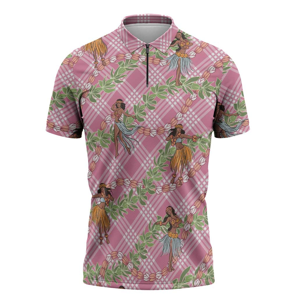 Lokelani Pink Palaka Hula Girls Seamless Hawaii Aloha Zipper Polo Shirt LT7 Pink - Polynesian Pride