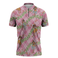 Lokelani Pink Palaka Hula Girls Seamless Hawaii Aloha Zipper Polo Shirt LT7 Pink - Polynesian Pride