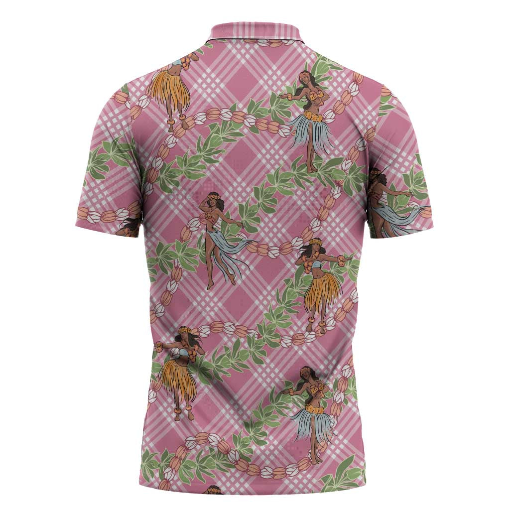 Lokelani Pink Palaka Hula Girls Seamless Hawaii Aloha Zipper Polo Shirt LT7 - Polynesian Pride
