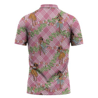 Lokelani Pink Palaka Hula Girls Seamless Hawaii Aloha Zipper Polo Shirt LT7 - Polynesian Pride