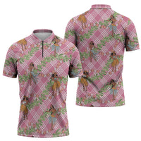Lokelani Pink Palaka Hula Girls Seamless Hawaii Aloha Zipper Polo Shirt LT7 - Polynesian Pride