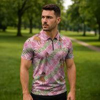 Lokelani Pink Palaka Hula Girls Seamless Hawaii Aloha Zipper Polo Shirt LT7 - Polynesian Pride