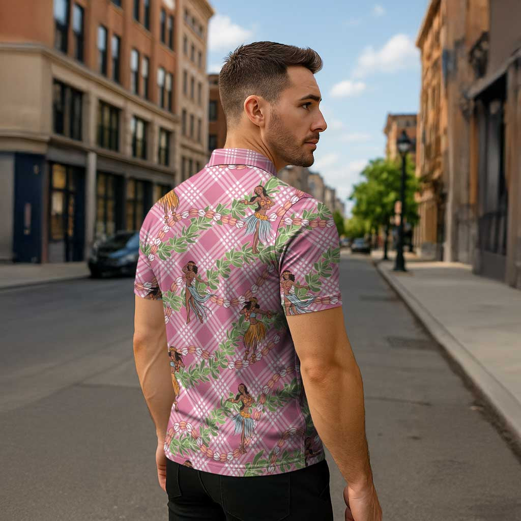 Lokelani Pink Palaka Hula Girls Seamless Hawaii Aloha Zipper Polo Shirt LT7 - Polynesian Pride