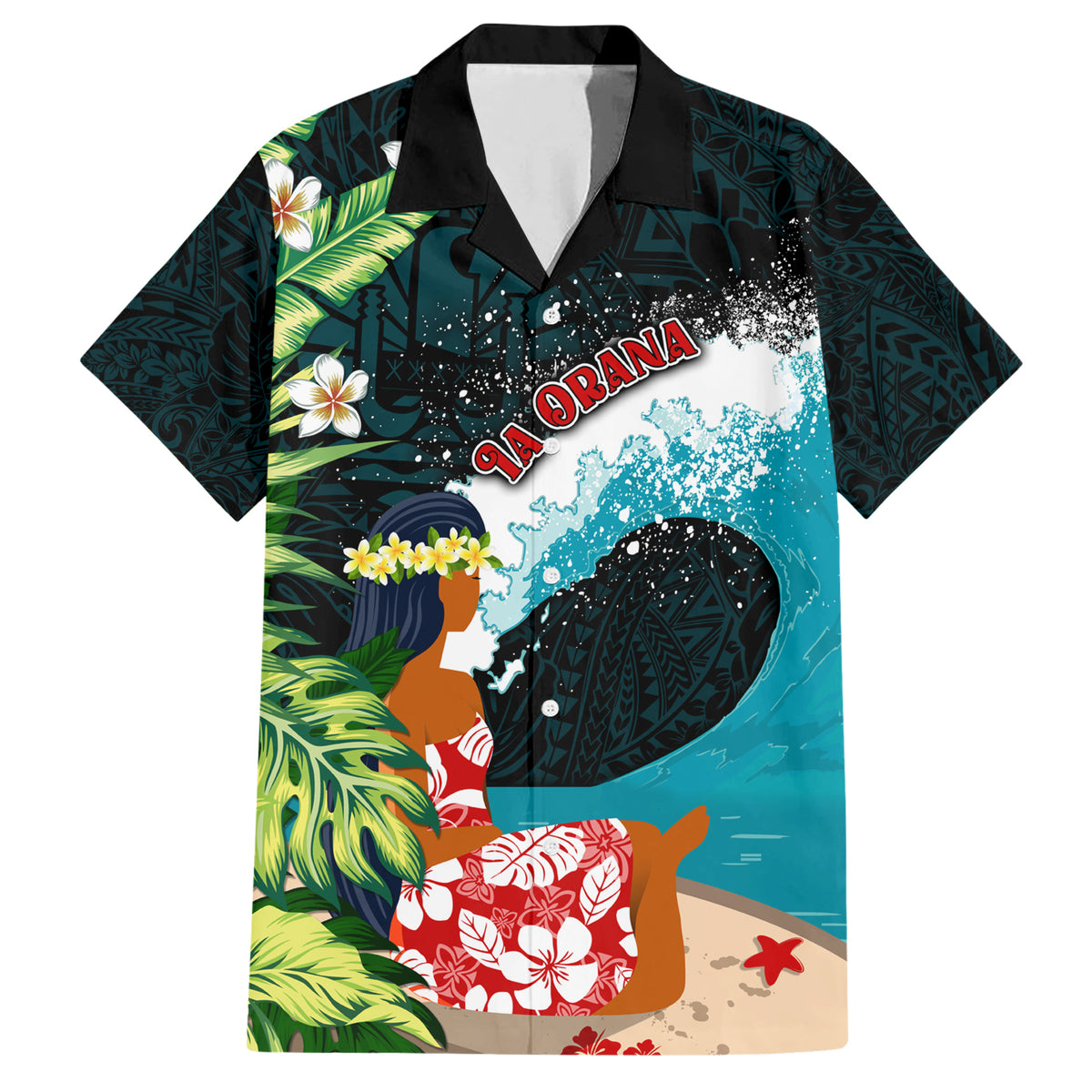 Tahiti Ia Orana Family Matching Short Sleeve Bodycon Dress and Hawaiian Shirt Tahitian Vahine LT7 Dad's Shirt - Short Sleeve Colorful - Polynesian Pride