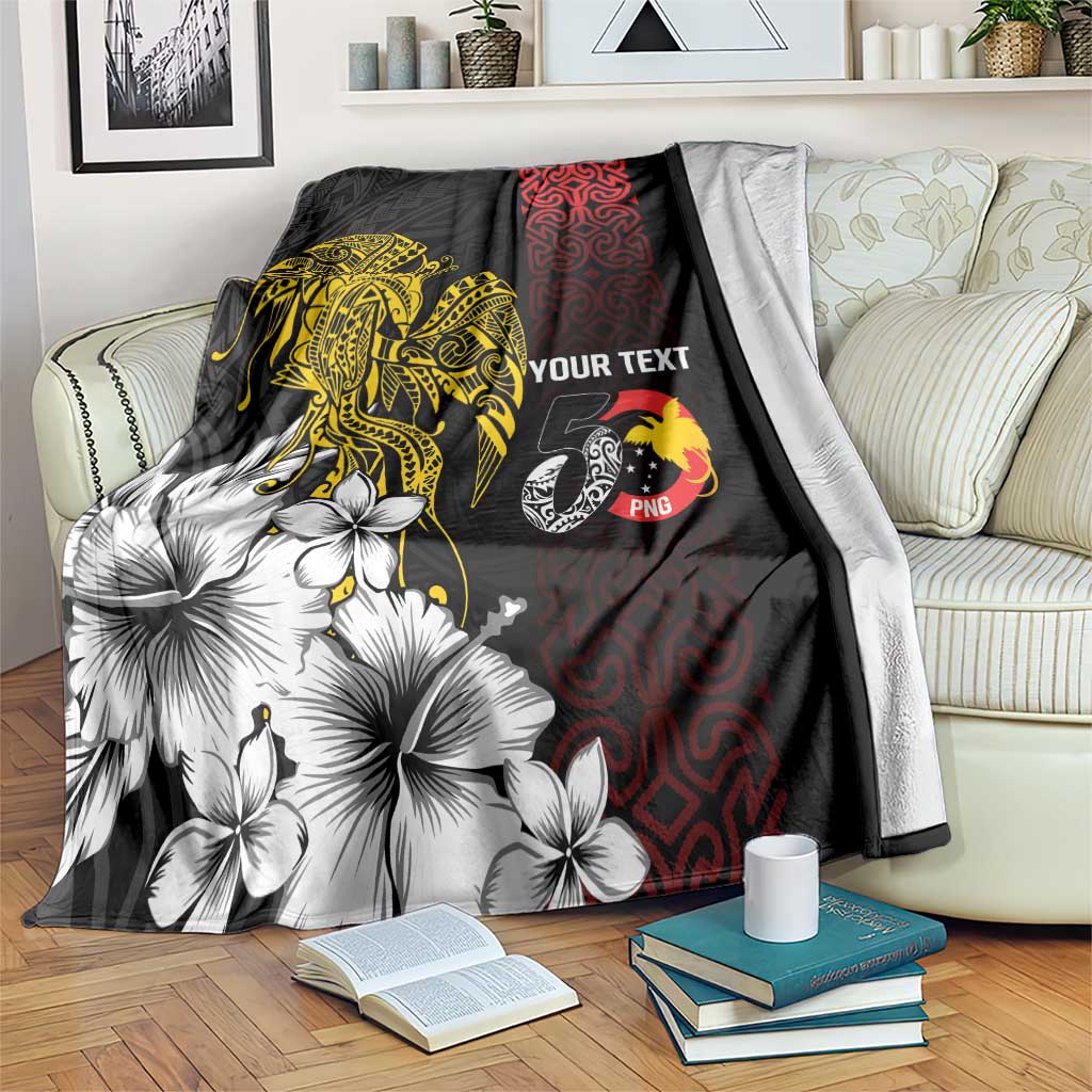Personalized Papua New Guinea 50th Independence Anniversary Blanket Oro Tapa Mix Plumeria