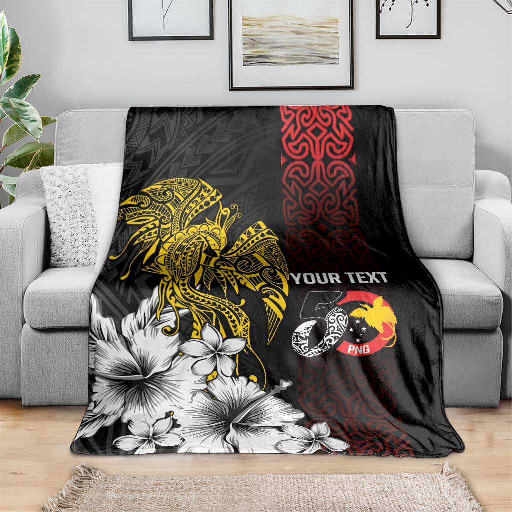 Personalized Papua New Guinea 50th Independence Anniversary Blanket Oro Tapa Mix Plumeria