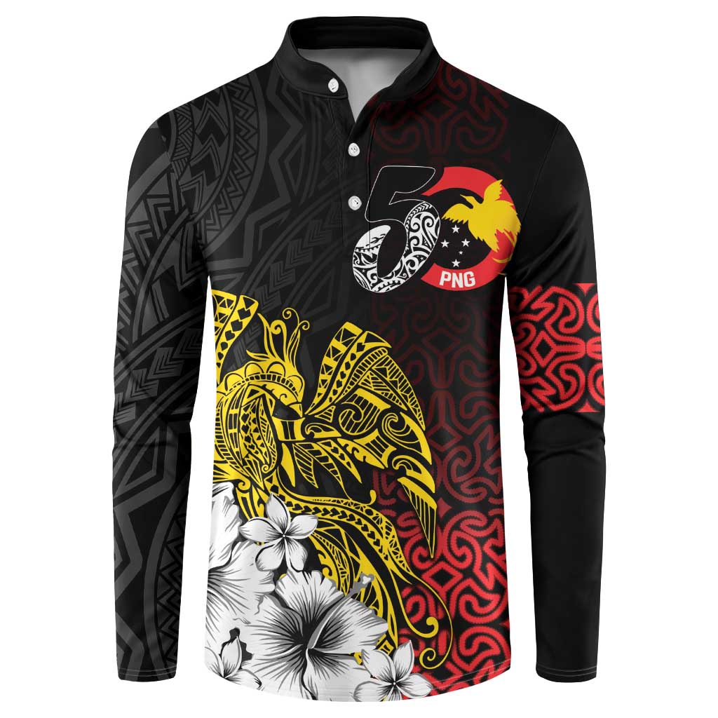 Personalized Papua New Guinea 50th Independence Anniversary Button Sweatshirt Oro Tapa Mix Plumeria