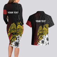 Personalized Papua New Guinea 50th Independence Anniversary Couples Matching Long Sleeve Bodycon Dress and Hawaiian Shirt Oro Tapa Mix Plumeria