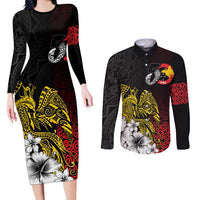 Personalized Papua New Guinea 50th Independence Anniversary Couples Matching Long Sleeve Bodycon Dress and Long Sleeve Button Shirt Oro Tapa Mix Plumeria