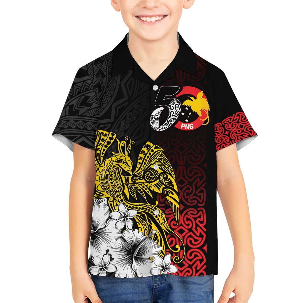 Personalized Papua New Guinea 50th Independence Anniversary Family Matching Long Sleeve Bodycon Dress and Hawaiian Shirt Oro Tapa Mix Plumeria