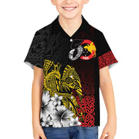 Personalized Papua New Guinea 50th Independence Anniversary Family Matching Off The Shoulder Long Sleeve Dress and Hawaiian Shirt Oro Tapa Mix Plumeria