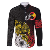 Personalized Papua New Guinea 50th Independence Anniversary Family Matching Tank Maxi Dress and Hawaiian Shirt Oro Tapa Mix Plumeria