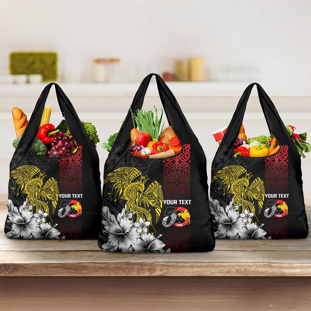 Personalized Papua New Guinea 50th Independence Anniversary Grocery Bag Oro Tapa Mix Plumeria