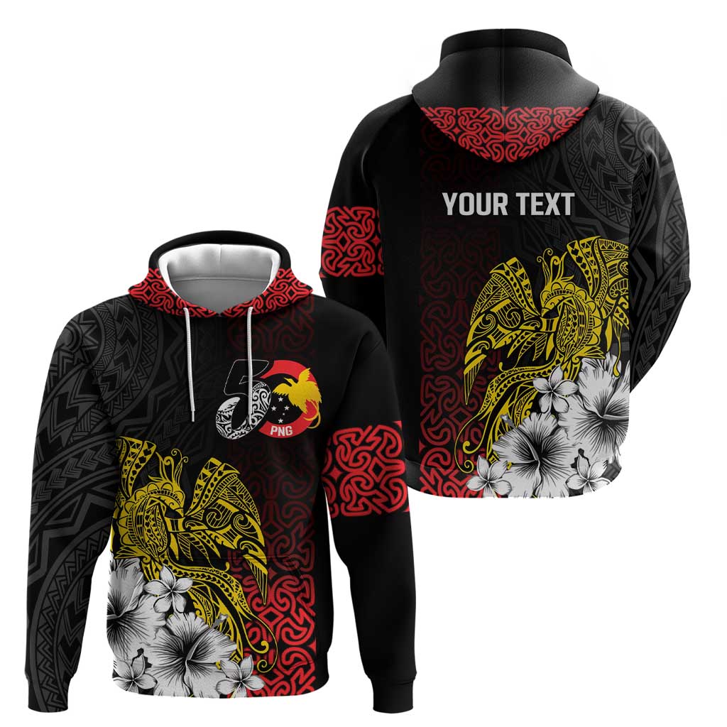 Personalized Papua New Guinea 50th Independence Anniversary Hoodie Oro Tapa Mix Plumeria