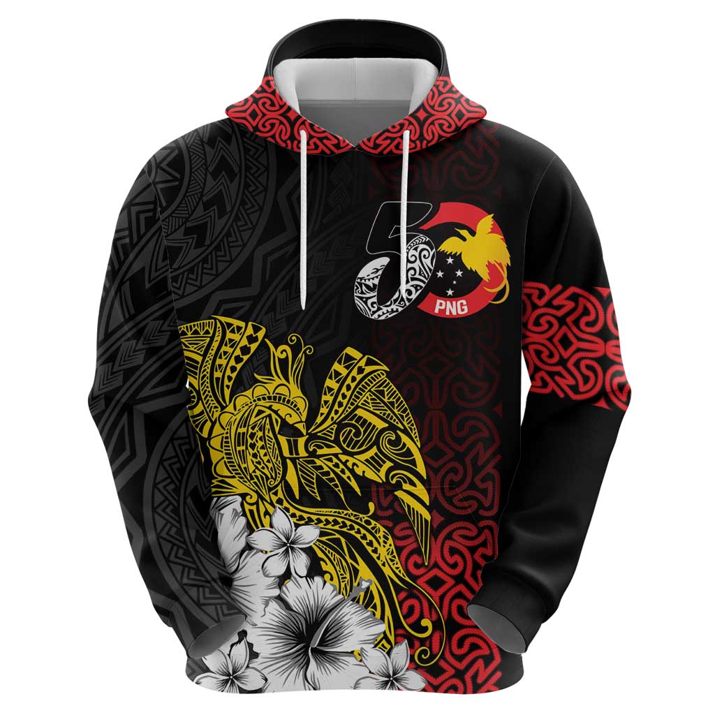 Personalized Papua New Guinea 50th Independence Anniversary Hoodie Oro Tapa Mix Plumeria