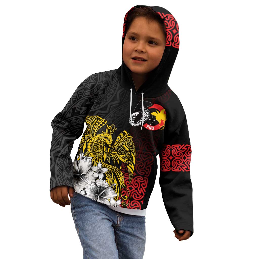 Personalized Papua New Guinea 50th Independence Anniversary Kid Hoodie Oro Tapa Mix Plumeria LT7 - Polynesian Pride
