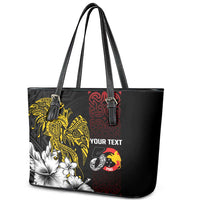 Personalized Papua New Guinea 50th Independence Anniversary Leather Tote Bag Oro Tapa Mix Plumeria