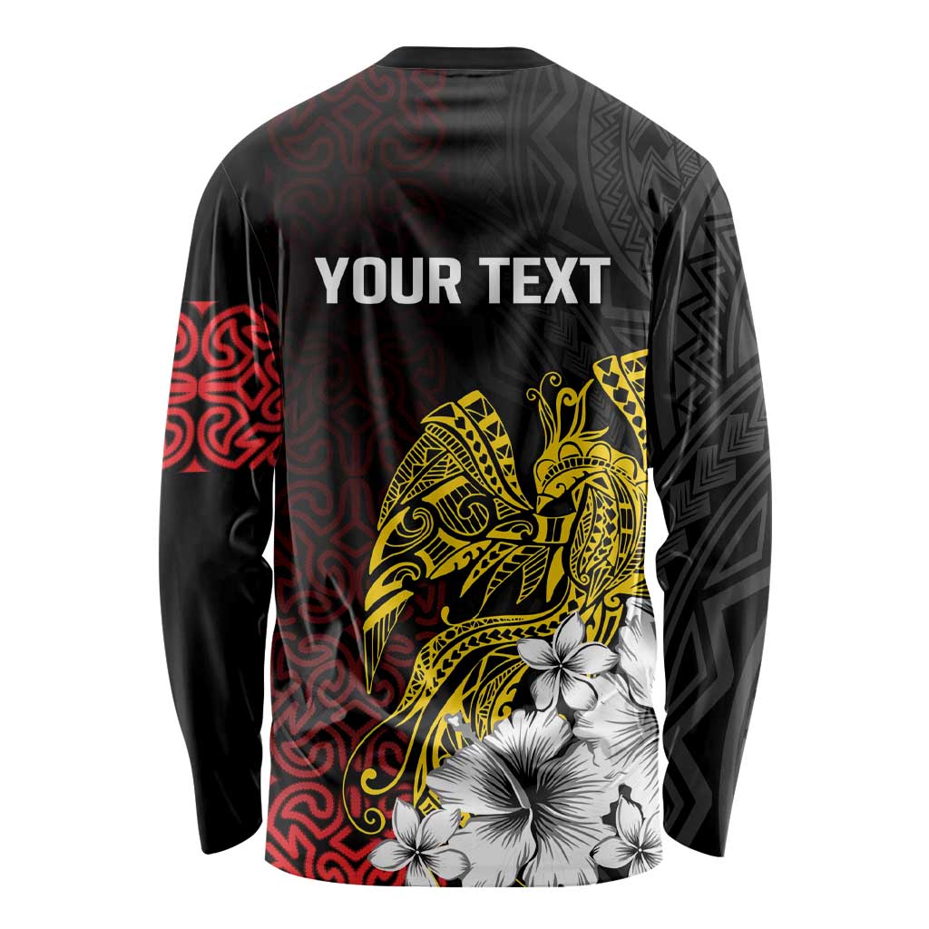 Personalized Papua New Guinea 50th Independence Anniversary Long Sleeve Shirt Oro Tapa Mix Plumeria