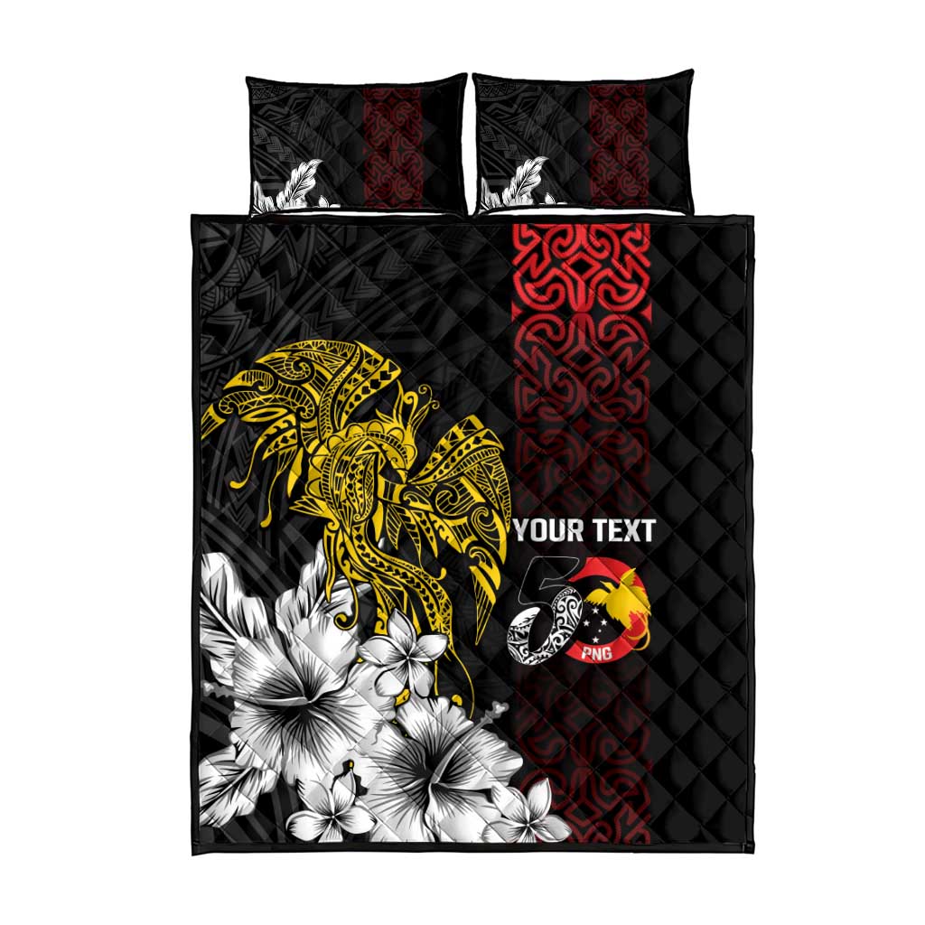 Personalized Papua New Guinea 50th Independence Anniversary Quilt Bed Set Oro Tapa Mix Plumeria