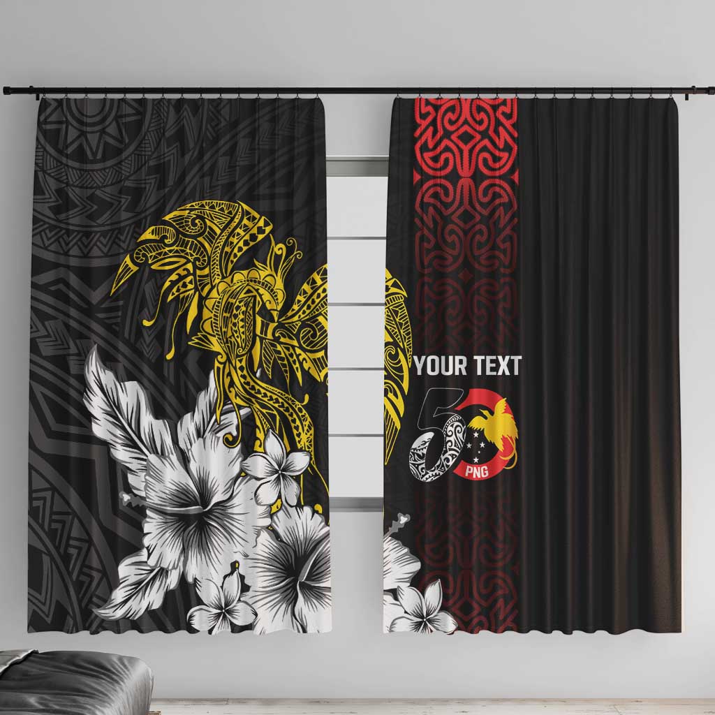 Personalized Papua New Guinea 50th Independence Anniversary Window Curtain Oro Tapa Mix Plumeria
