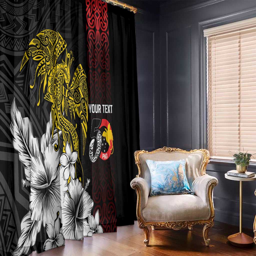 Personalized Papua New Guinea 50th Independence Anniversary Window Curtain Oro Tapa Mix Plumeria