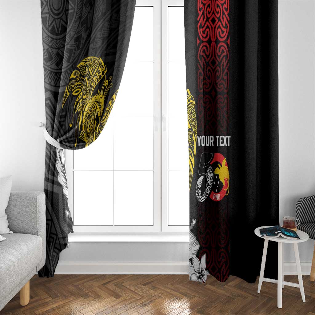 Personalized Papua New Guinea 50th Independence Anniversary Window Curtain Oro Tapa Mix Plumeria