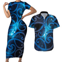 New Zealand Maori Matariki Couples Matching Short Sleeve Bodycon Dress and Hawaiian Shirt Galaxy Kowhaiwhai