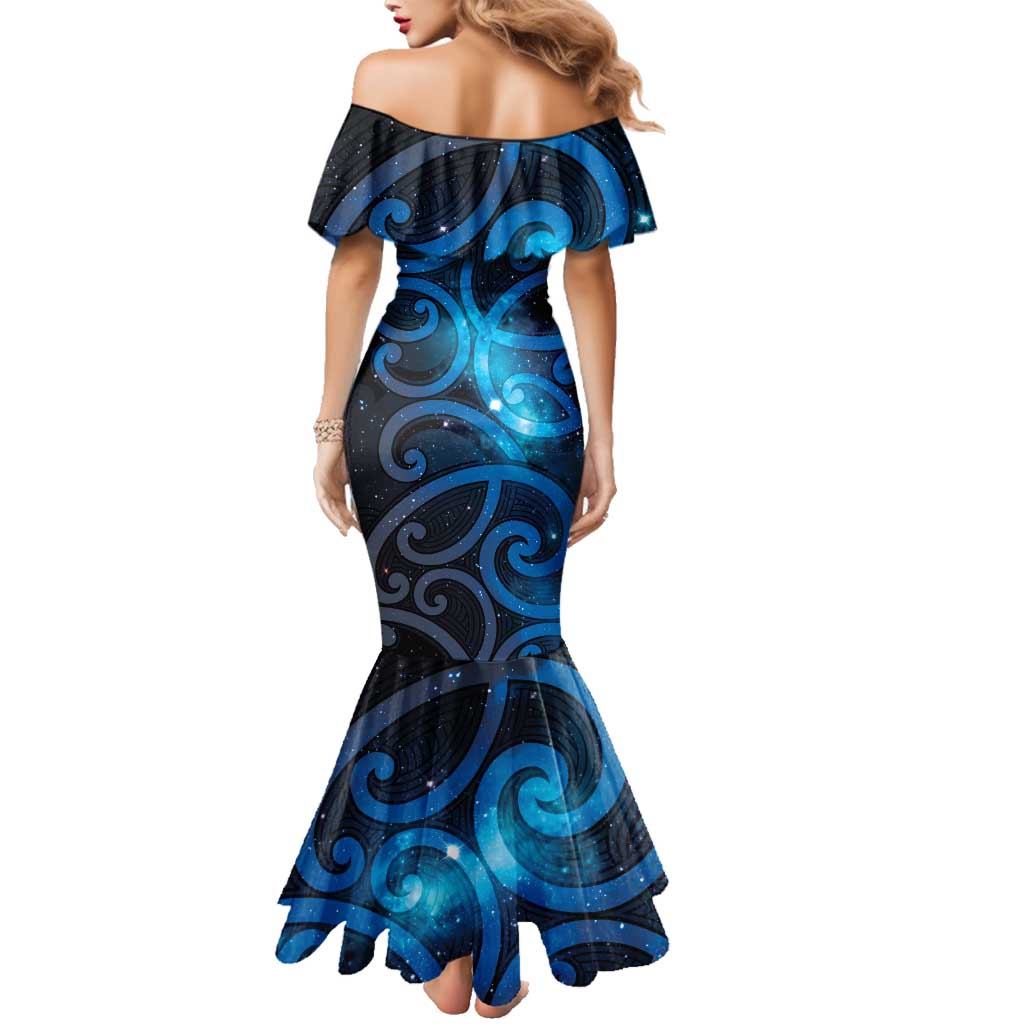New Zealand Maori Matariki Family Matching Mermaid Dress and Hawaiian Shirt Galaxy Kowhaiwhai