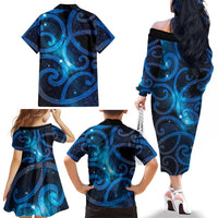 New Zealand Maori Matariki Family Matching Off The Shoulder Long Sleeve Dress and Hawaiian Shirt Galaxy Kowhaiwhai LT7 - Polynesian Pride