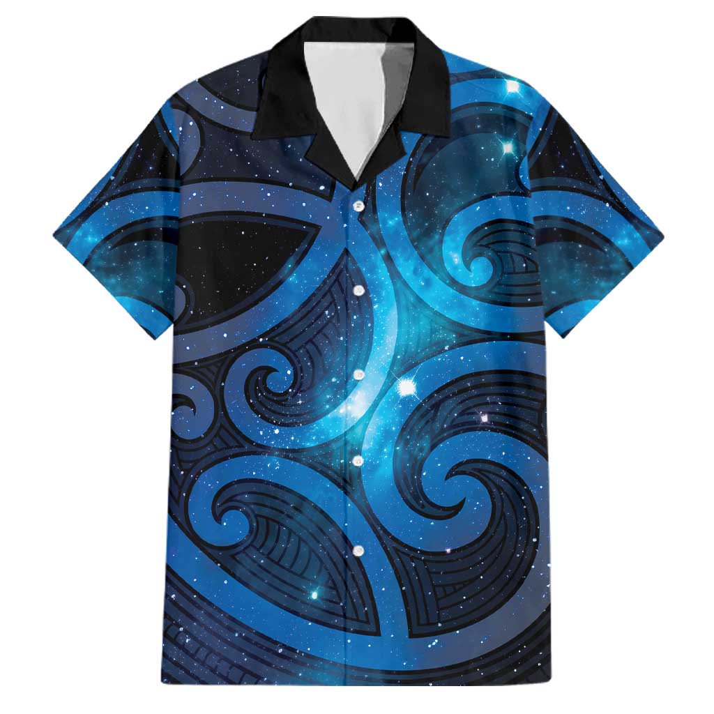 New Zealand Maori Matariki Family Matching Off The Shoulder Long Sleeve Dress and Hawaiian Shirt Galaxy Kowhaiwhai LT7 Dad's Shirt - Short Sleeve Galaxy - Polynesian Pride