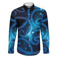 New Zealand Maori Matariki Family Matching Off The Shoulder Long Sleeve Dress and Hawaiian Shirt Galaxy Kowhaiwhai LT7 Dad's Shirt - Long Sleeve Galaxy - Polynesian Pride