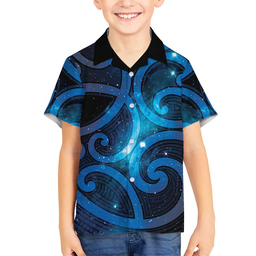 New Zealand Maori Matariki Family Matching Off The Shoulder Long Sleeve Dress and Hawaiian Shirt Galaxy Kowhaiwhai LT7 Son's Shirt Galaxy - Polynesian Pride