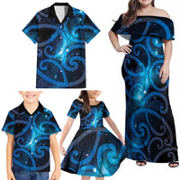 New Zealand Maori Matariki Family Matching Off Shoulder Maxi Dress and Hawaiian Shirt Galaxy Kowhaiwhai