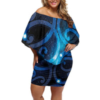 New Zealand Maori Matariki Family Matching Off Shoulder Short Dress and Hawaiian Shirt Galaxy Kowhaiwhai