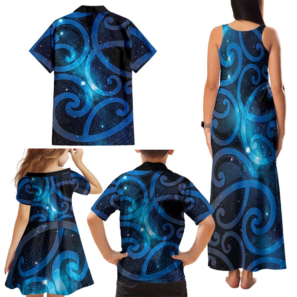 New Zealand Maori Matariki Family Matching Tank Maxi Dress and Hawaiian Shirt Galaxy Kowhaiwhai