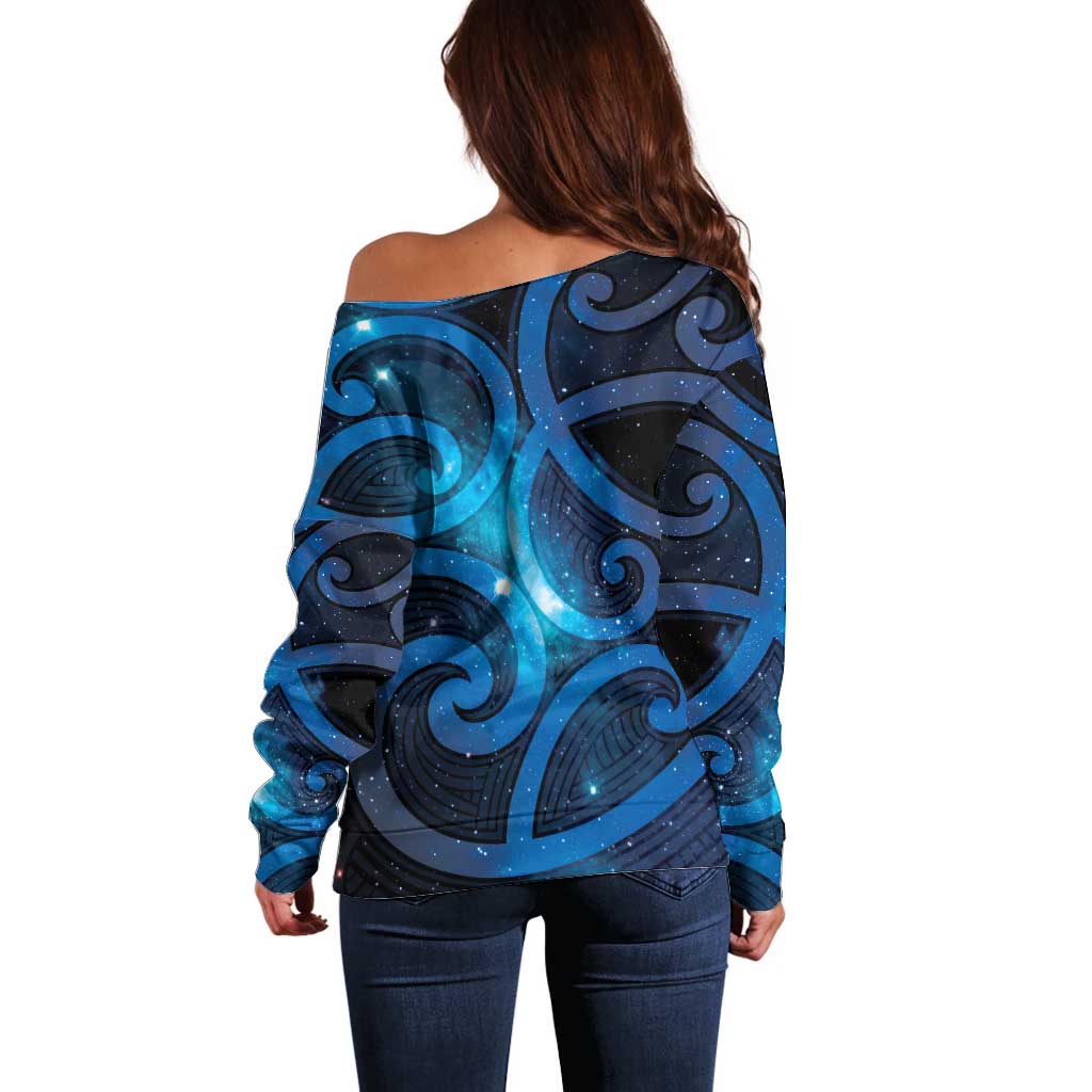 New Zealand Maori Matariki Off Shoulder Sweater Galaxy Kowhaiwhai