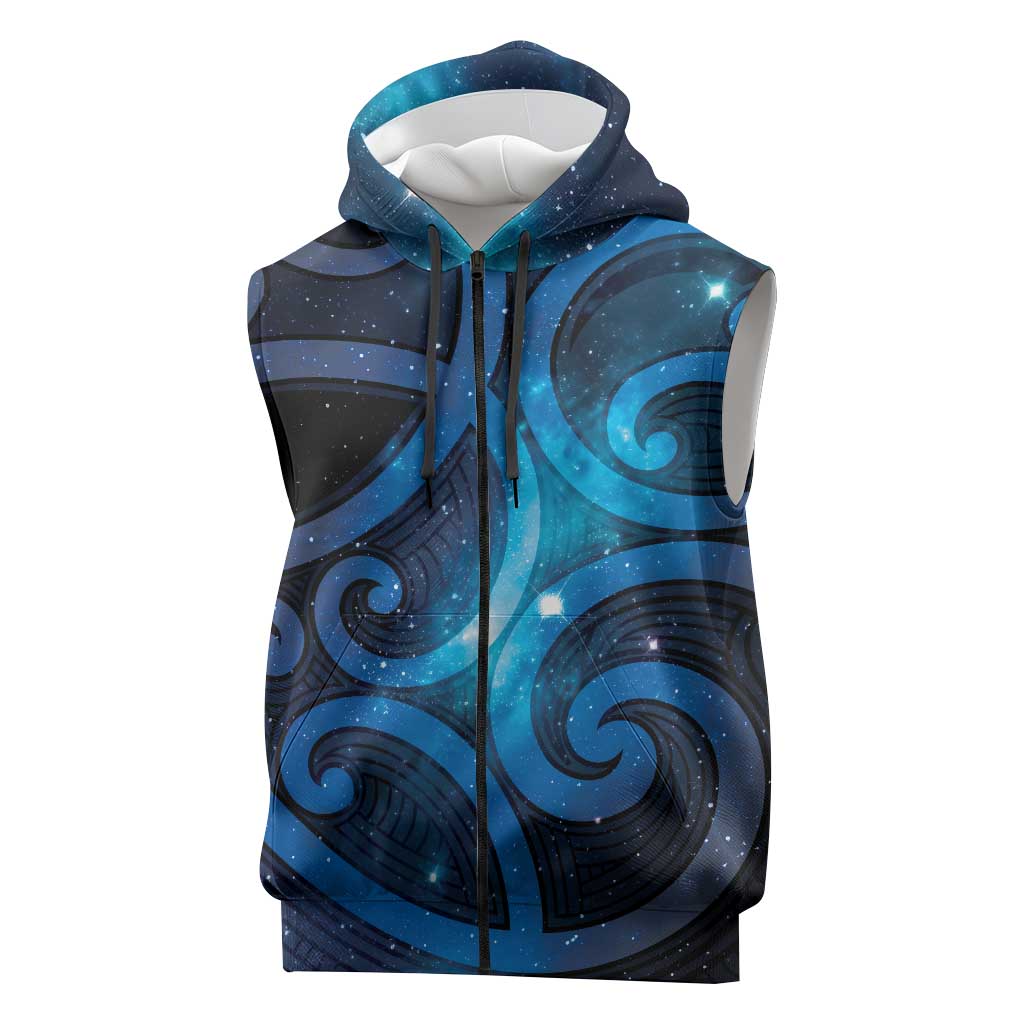 New Zealand Maori Matariki Sleeveless Zip Hoodie Galaxy Kowhaiwhai